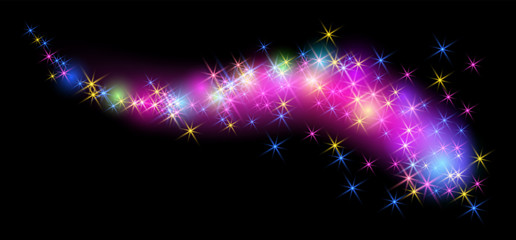 Glowing wave line with sparkle stars