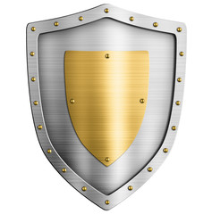 Metal silver classical shield with gold coat of arms 3d illustration