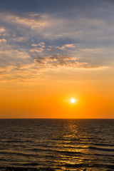 Beautiful yellow Sunset over Adriatic Sea in Italy , Europe
