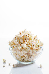 Popcorn in glass bowl.