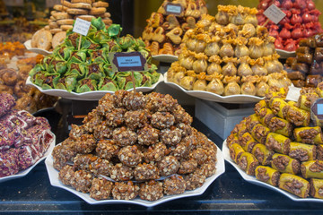 Belgian sweets in a store window in Brussels