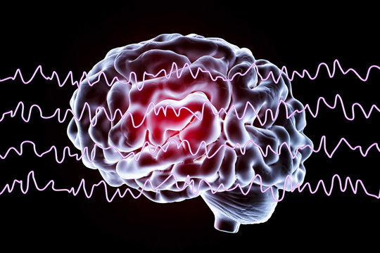 EEG Electroencephalogram, Brain Wave In Awake State During Rest, 3D Illustration