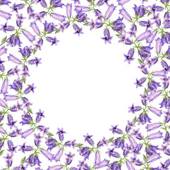 Round frame with watercolor bluebell flowers