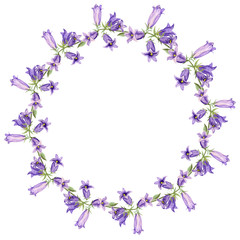 Wreath with watercolor bluebell flowers