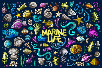Naklejka premium Colorful set of marine life objects