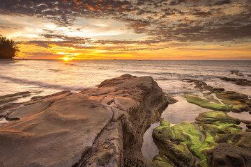 sunset seascape with natural coastal rocks. nature composition