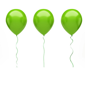 Green Balloons On The Center Isolated On White Background. 3D Illustration Of Celebration, Party Balloons