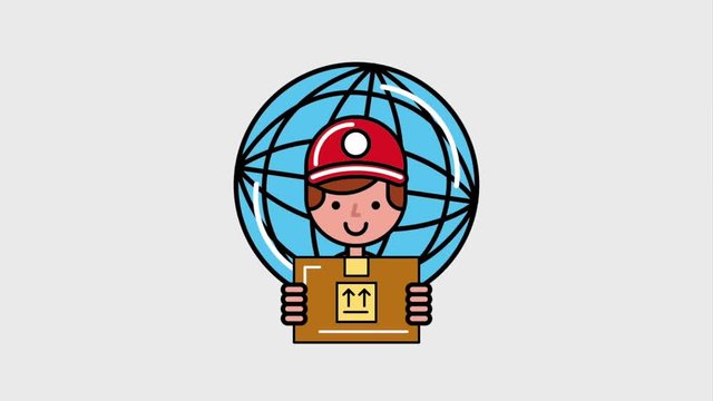 delivery service - delivery man holding cardboard box world animation