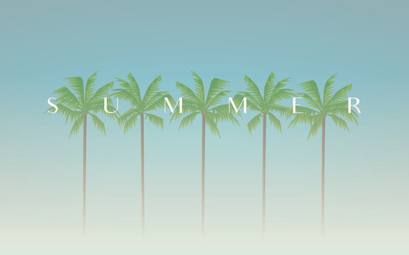 Summer holiday vector concept with palm trees on beach and creative typography title.