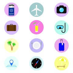 Set of colored travel icons