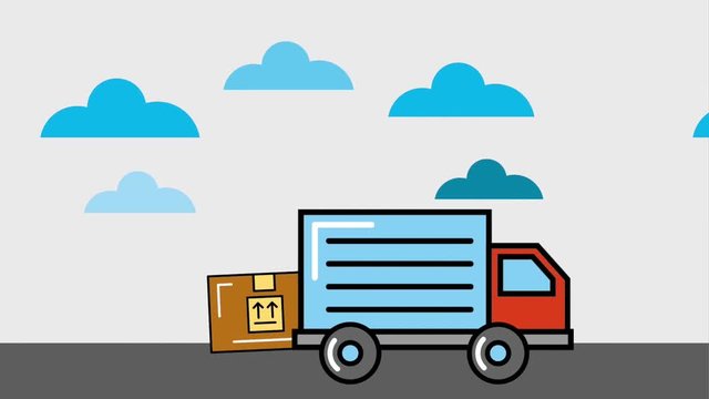 delivery service - truck cargo with package fall to ground animation