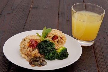 Rice risotto with vegetables on a table