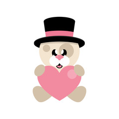 cartoon cute dog with hat and heart
