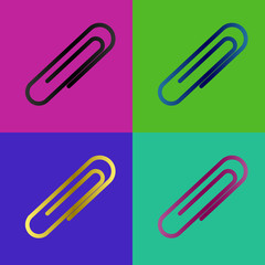 Poster with black, blue, gold, purple paper clips.
