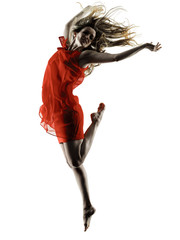 Fototapeta premium one caucasian woman dancer modern dancing isolated on white background in silhouette