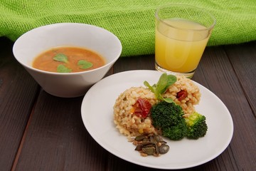 Rice risotto with vegetables on a table