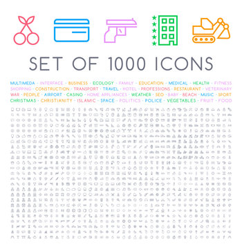 Set of 1000 Isolated Minimal Modern Simple Elegant Black Icons. Vector Elements on White Background
