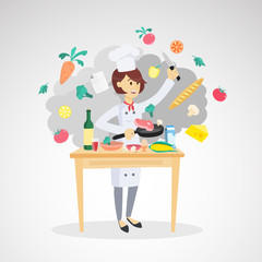 Isolated chef cooking.