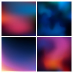 Abstract vector blue black blurred background set. 4 colors set. Square blurred blue backgrounds set - sky clouds sea ocean beach colors