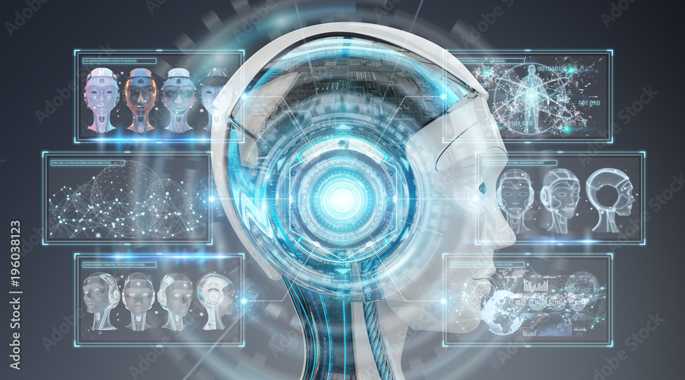 Fototapete digital artificial intelligence cyborg interface 3d rendering
