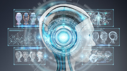 Digital artificial intelligence cyborg interface 3D rendering