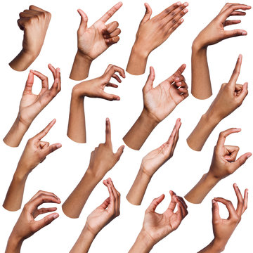 Set of black female hands showing symbols