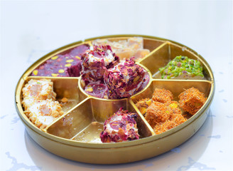 Turkish delight in a plastic packaging,selective focus, shalow dof