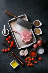 Fresh raw tomahawk steak