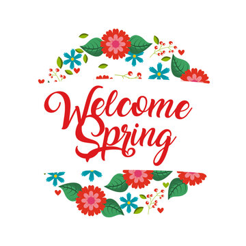 welcome spring invitation card flowers vector illustration