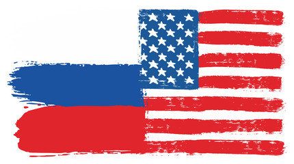 Russia Flag & United States of America Flag Vector Hand Painted with Rounded Brush