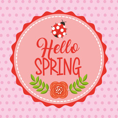 hello spring badge vintage butterfly and flower dots background vector illustration
