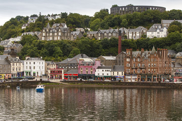 Fototapeta na wymiar Oban, Scotland / United Kingdom - Jul 09 2017: view of town and harbour.