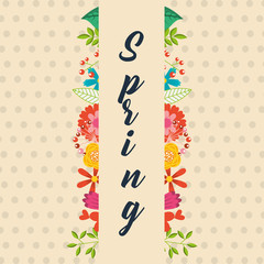 flowers spring decoration dotted background vertical banner vector illustration