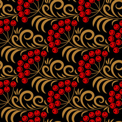 Floral seamless pattern in traditional russian style. Khokhloma painting. Vector Illustration