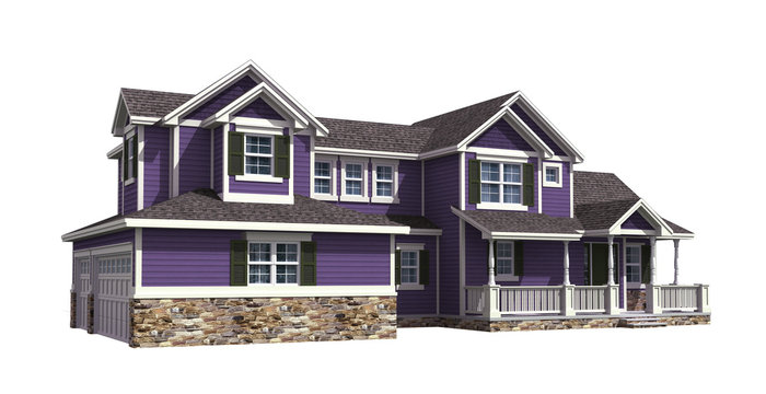 3D Illustration of a house with ultra violet siding