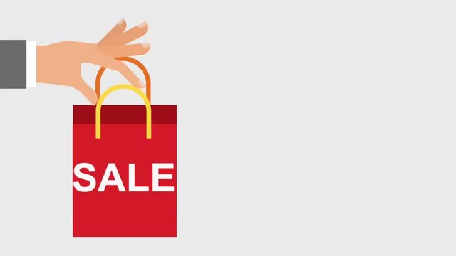 hand with shopping bag sale animation