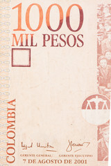 Close up detail Colombia paper money