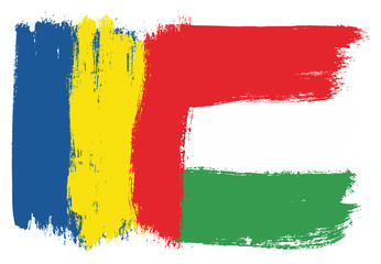 Obraz premium Romania Flag & Hungary Flag Vector Hand Painted with Rounded Brush