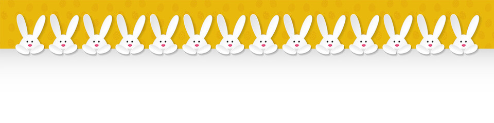 Fototapeta premium Template of panoramic banner with bunnies and copyspace. Vector.