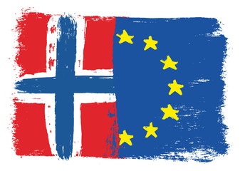 Norway Flag & European Union Flag Vector Hand Painted with Rounded Brush