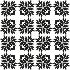 Ornamental seamless floral ethnic black and white pattern