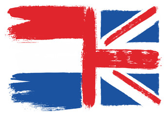 Netherlands Flag & United Kingdom Flag Vector Hand Painted with Rounded Brush