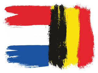 Obraz premium Netherlands Flag & Belgium Flag Vector Hand Painted with Rounded Brush