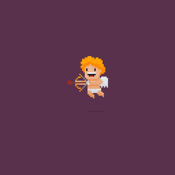 Pixel Art Smiling Cupid Holding A Bow With A Heart Shaped Arrow