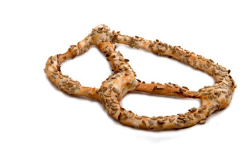 Pretzel with seeds isolated on the white