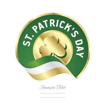 St Patricks Day gold Clover green flag ribbon white background