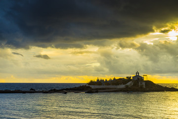 Obraz premium Agios Fokas Laconia Greece, sunrise at stormy weather