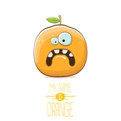 Obraz premium vector funny cartoon cute orange character isolated on white background. My name is orange vector concept. super funky citrus fruit summer food character