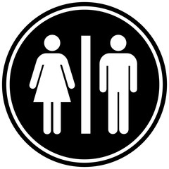 Circular bathroom (WC) sign. Black and white. Isolated on white