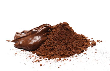 mixed pile cocoa and cream chocolate isolated on white